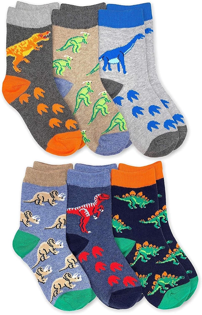 Jefferies Socks boys Dinosaur Pattern Cotton Crew Socks 6 Pack - Image 1